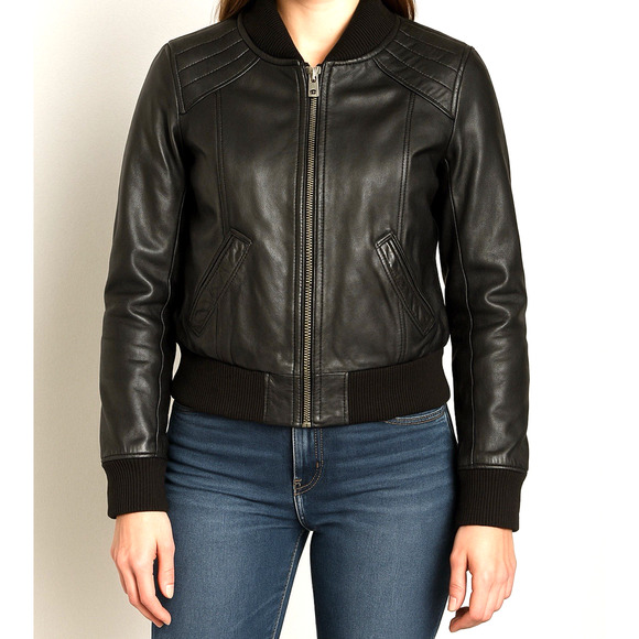 Black Rivet Leather Jacket, Cropped, Aviator, Biker, Moto, Street, Size Large